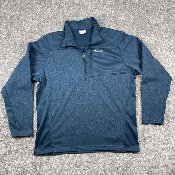 Columbia 1/4 Zip Pullover Mens Large Fleece Zip Pocket Stretch Outdoors Blue - Picture 2 of 12
